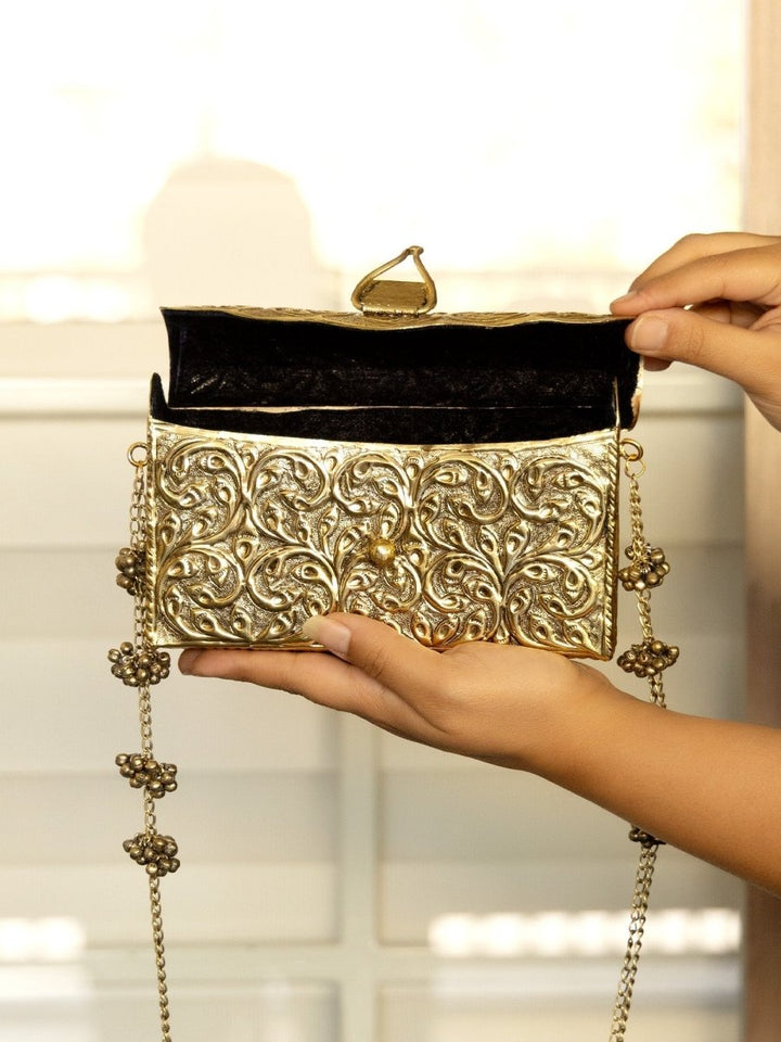 Kohinoor Golden Evening Clutch - House of Sarvati LLC