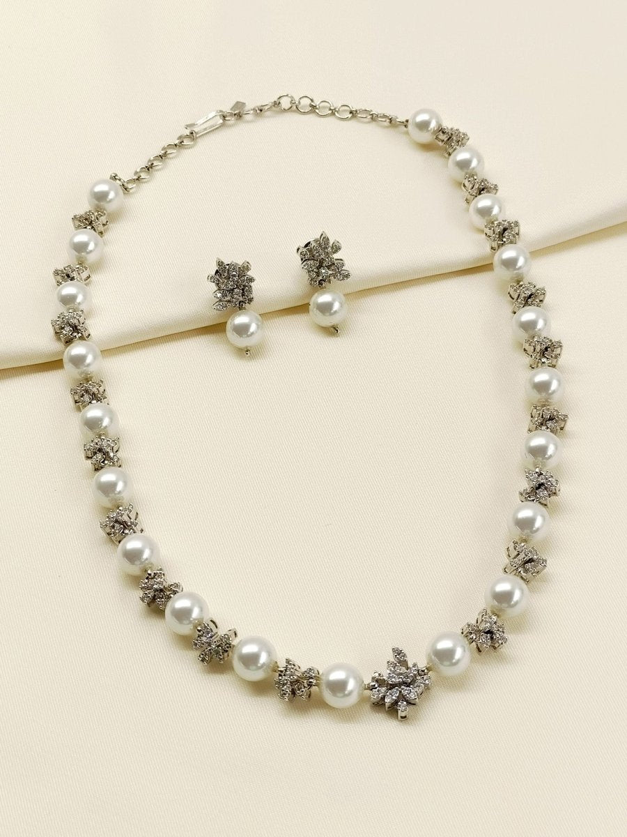 Kumolika 92.5 Silver Swarovski Stone Necklace Set - House of Sarvati LLC