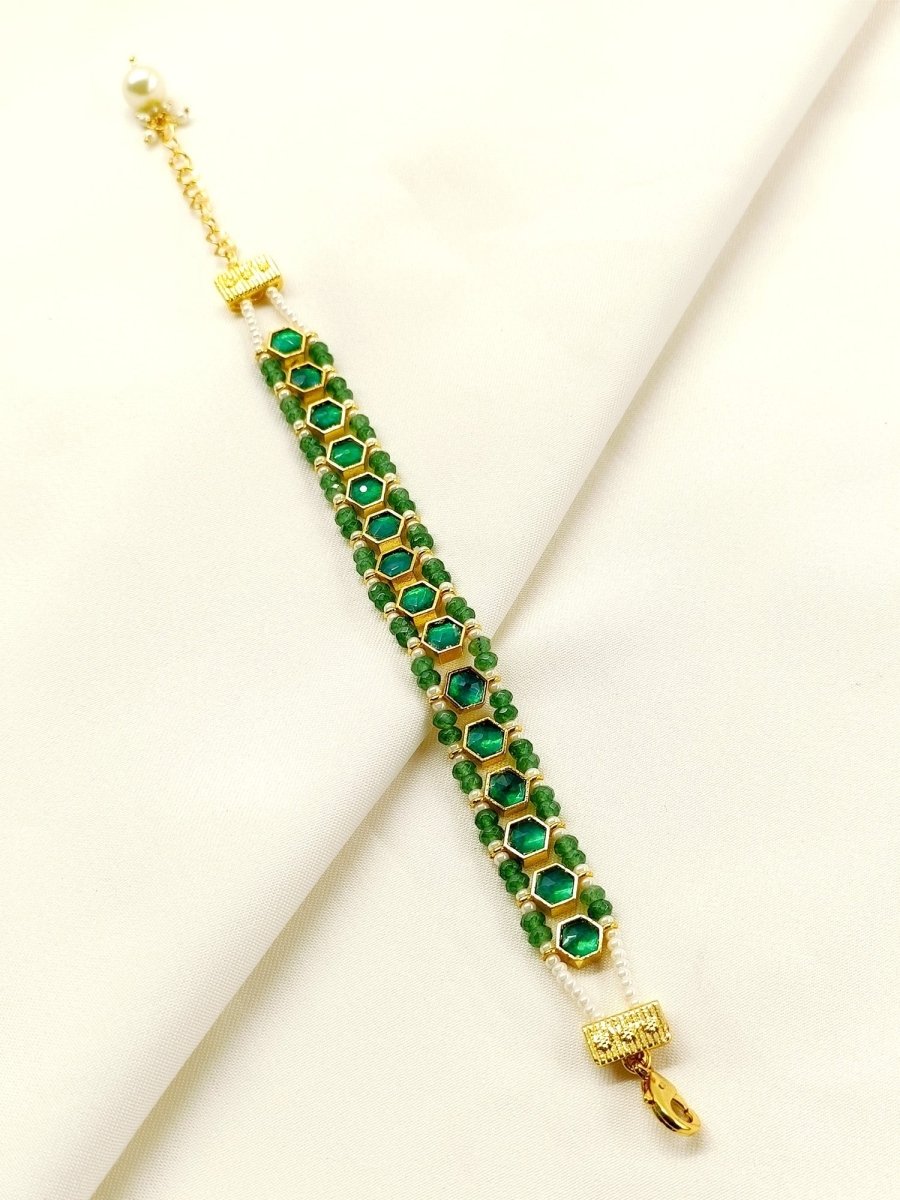 Kyra Green Kundan Bracelet - House of Sarvati LLC