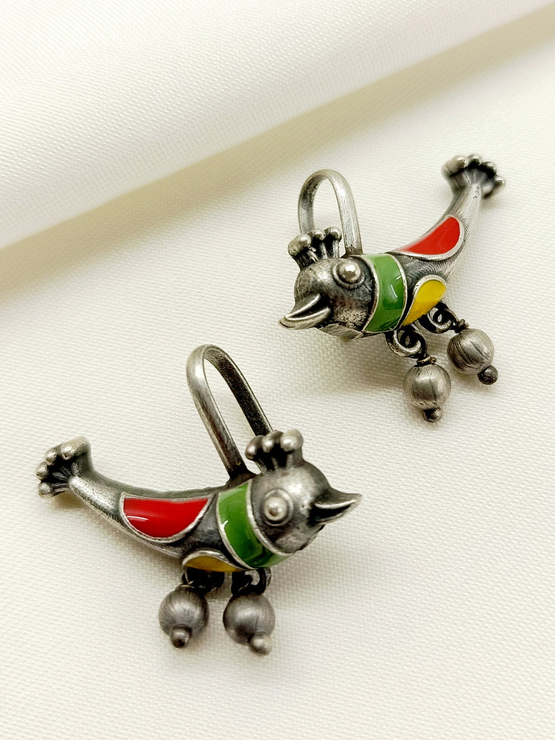 Shakshi Multi Colour German Silver Bird Earcuffs