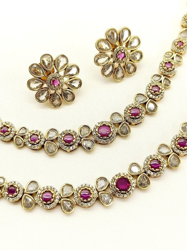 Laina Ruby Double layered Polki Necklace Set - House of Sarvati LLC