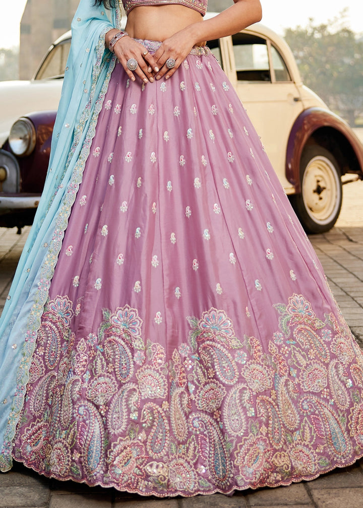 Lavender Purple Georgette Lehenga Choli with Floral Sequin Detailing - House of Sarvati LLC