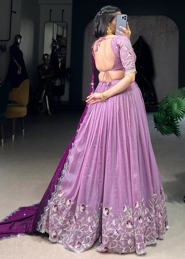 Lavender Purple Lehenga Choli in Organza Silk with Handcrafted Sequins & Thread Detailing - House of Sarvati LLC