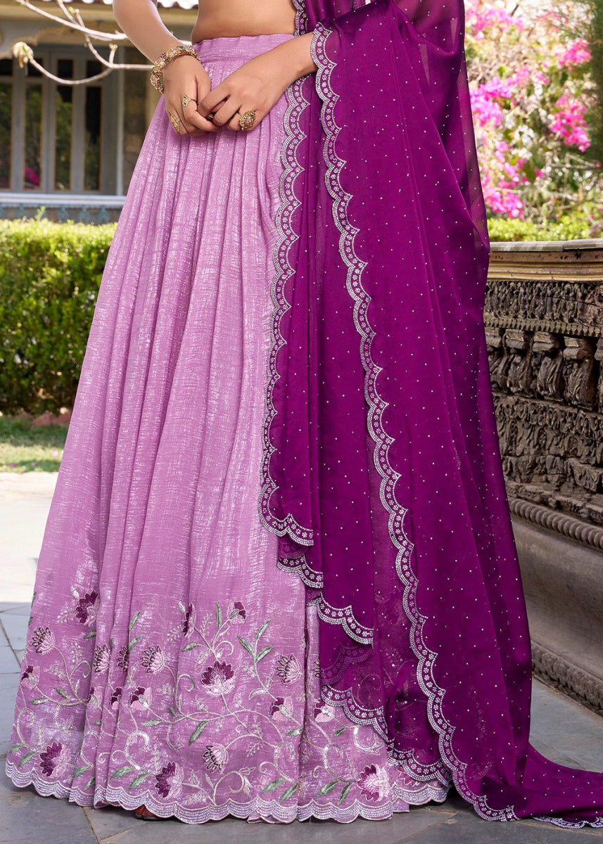 Lavender Purple Lehenga Choli in Organza Silk with Handcrafted Sequins & Thread Detailing - House of Sarvati LLC