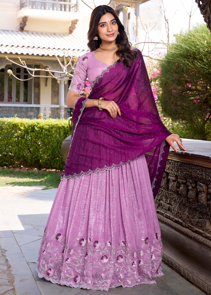 Lavender Purple Lehenga Choli in Organza Silk with Handcrafted Sequins & Thread Detailing - House of Sarvati LLC