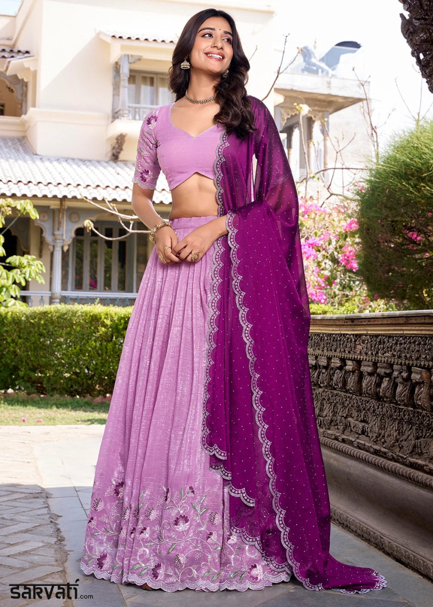 Lavender Purple Lehenga Choli in Organza Silk with Handcrafted Sequins & Thread Detailing - House of Sarvati LLC