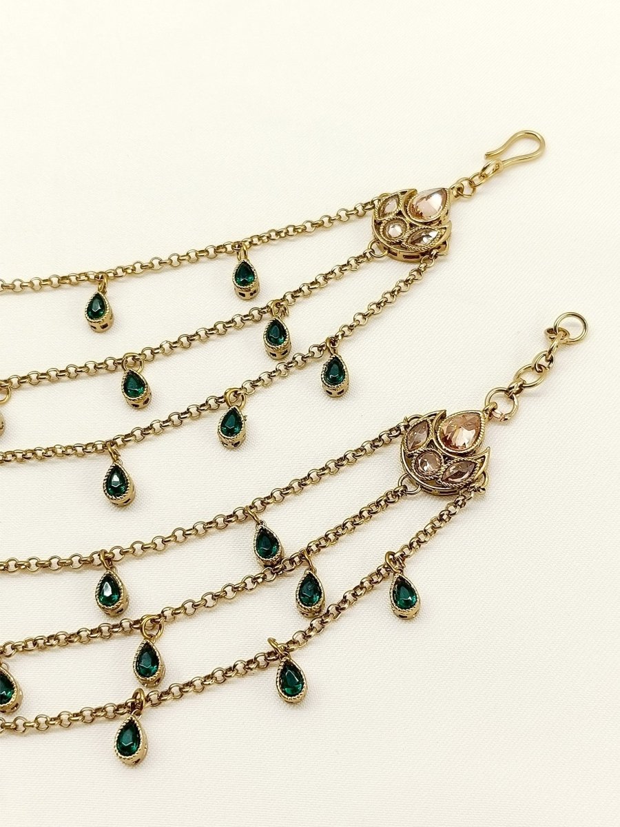 Laya Green Traditional Ear Chain - House of Sarvati LLC