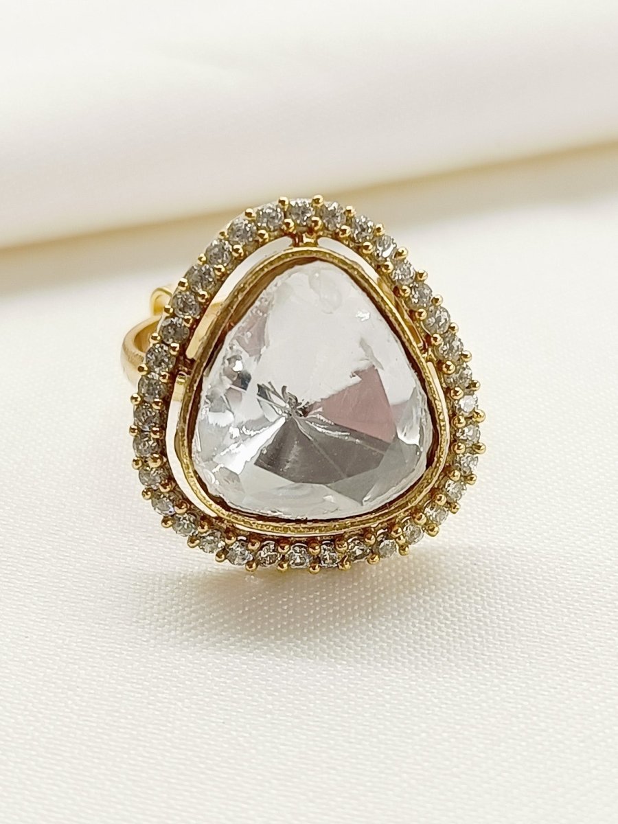 Lekhika White Kundan Finger Ring - House of Sarvati LLC