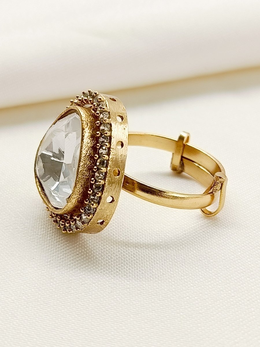 Lekhika White Kundan Finger Ring - House of Sarvati LLC