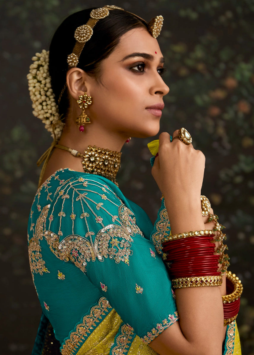 Lemon Yellow Zari Woven Dola Silk Saree with Embroidery Detailing - House of Sarvati LLC