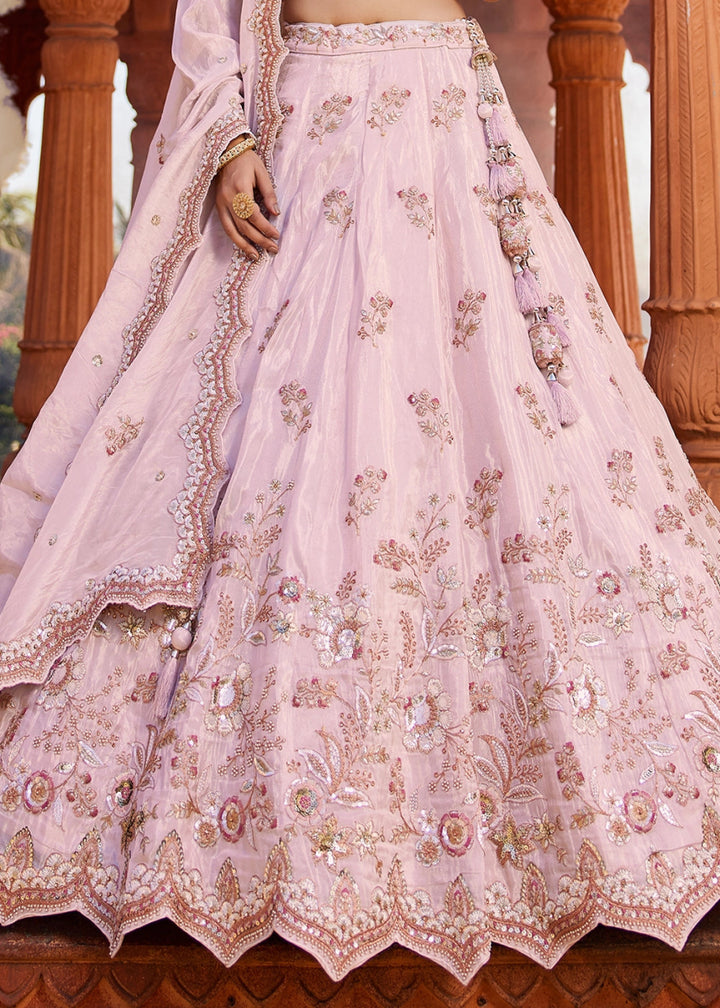 Lemonade Pink Tissue Lehenga with Ornate Beads & Stone Handwork - House of Sarvati LLC