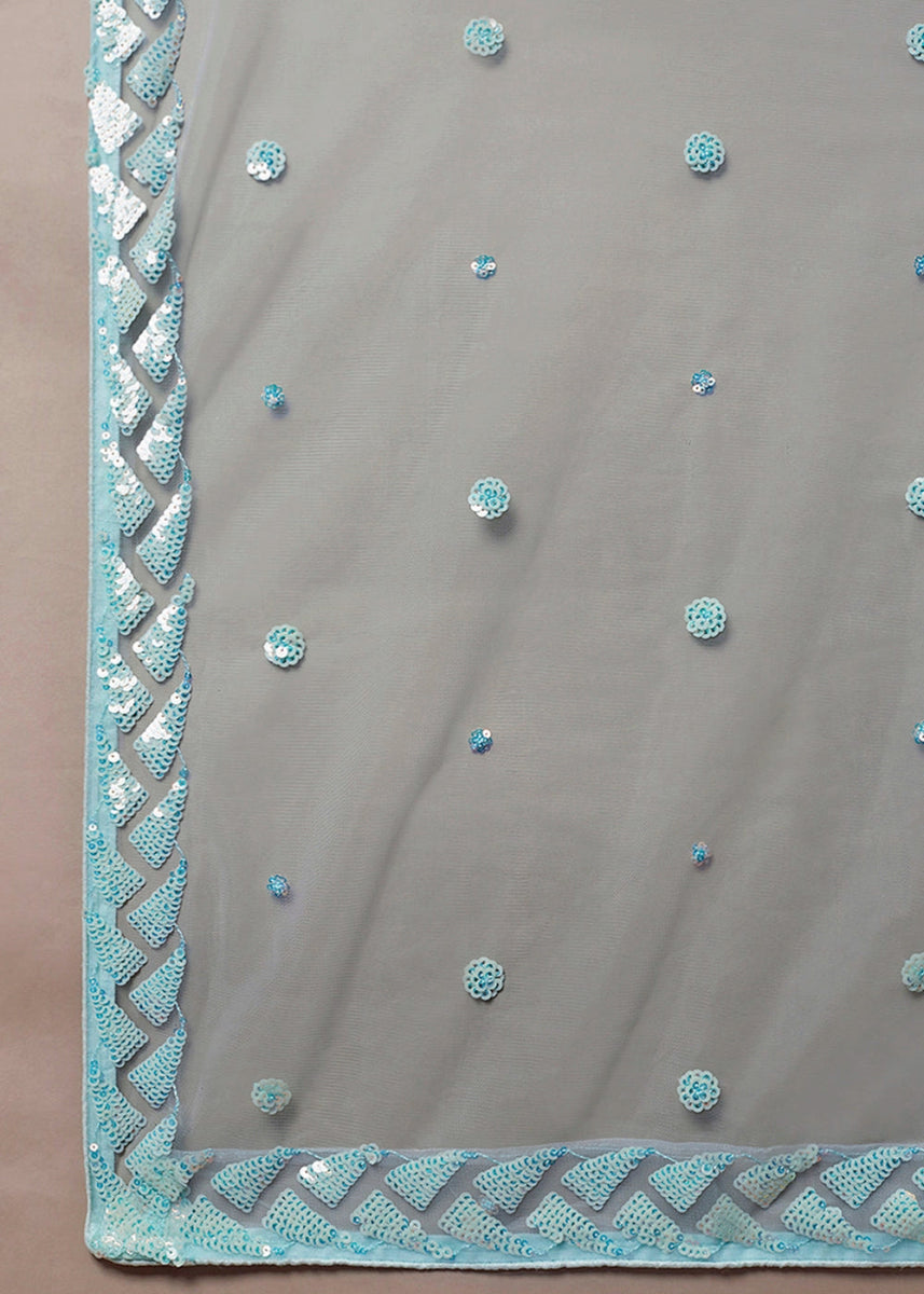 Light Cyan Blue Net Lehenga with All - Over Sequins – Glam Look for Bridesmaids - House of Sarvati LLC