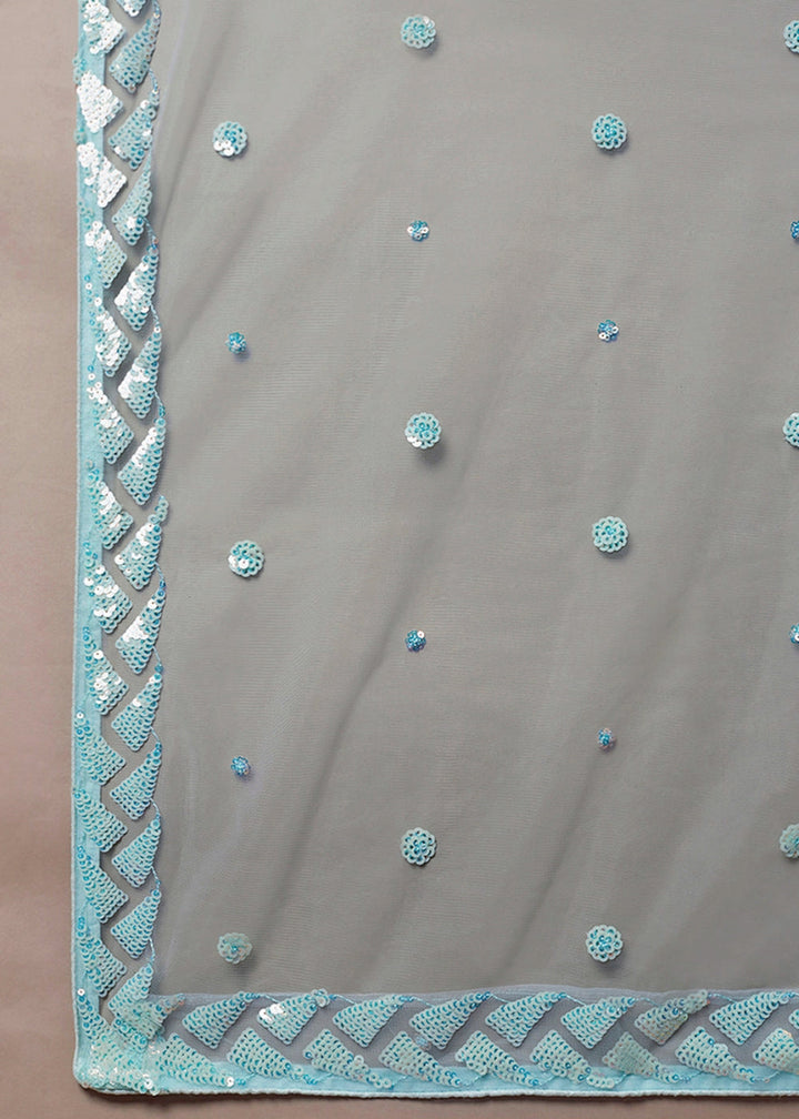 Light Cyan Blue Net Lehenga with All - Over Sequins – Glam Look for Bridesmaids - House of Sarvati LLC