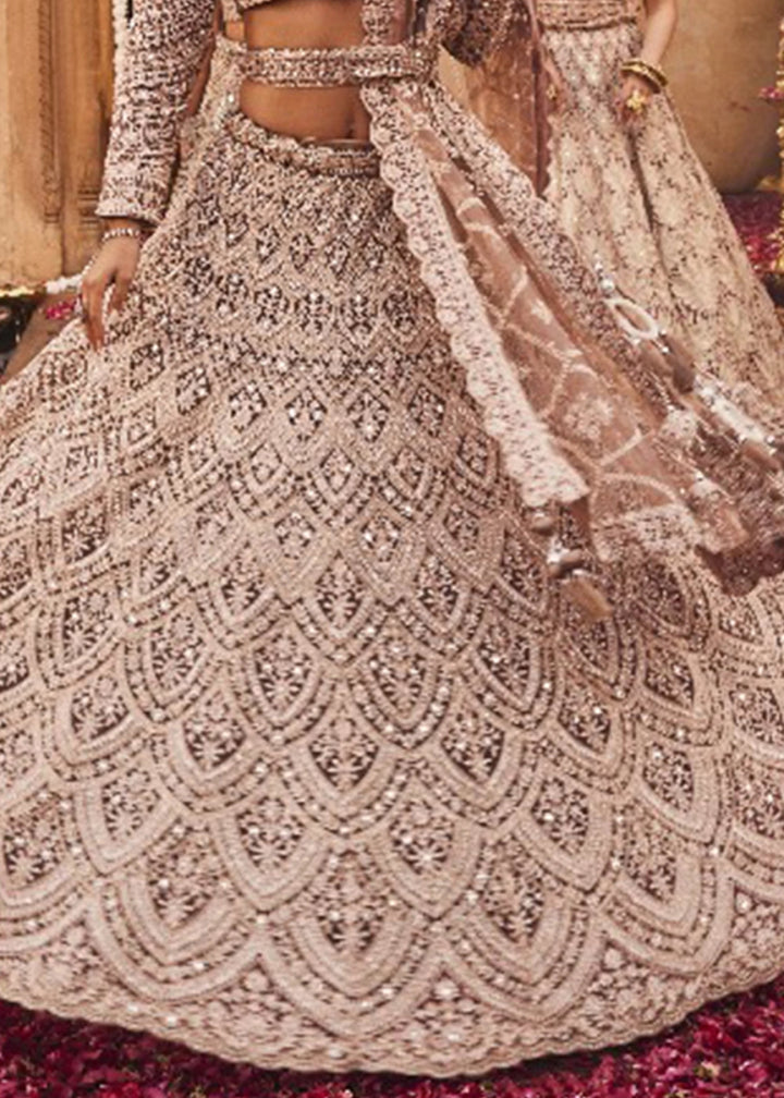 Light Purple Net Lehenga Choli with Embroidery and Sparkling Sequins Work - House of Sarvati LLC