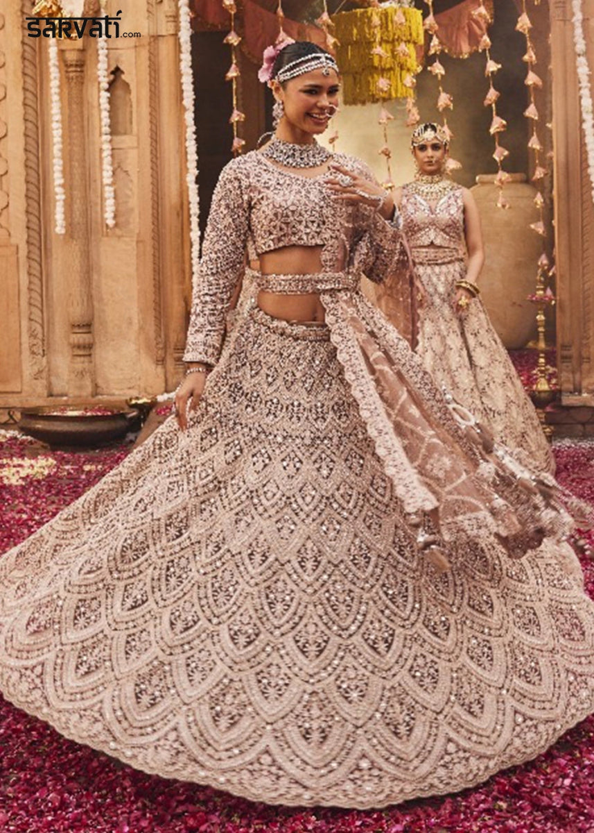 Light Purple Net Lehenga Choli with Embroidery and Sparkling Sequins Work - House of Sarvati LLC