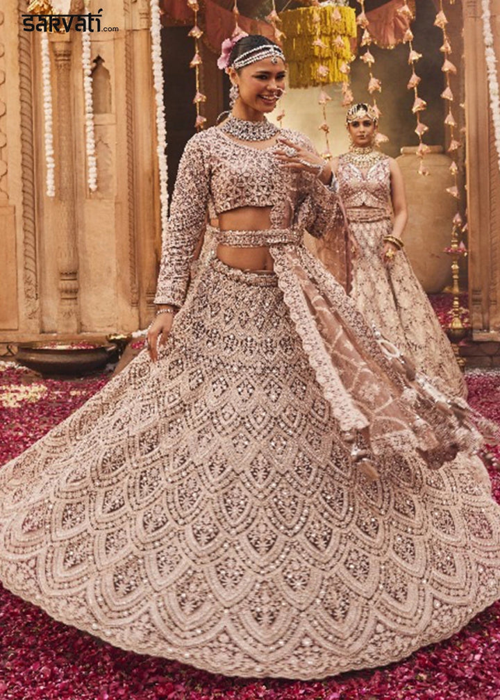 Light Purple Net Lehenga Choli with Embroidery and Sparkling Sequins Work - House of Sarvati LLC