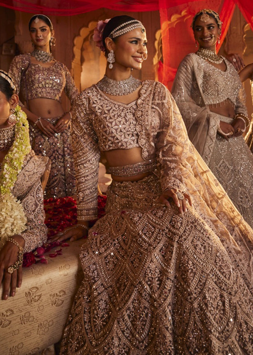 Light Purple Net Lehenga Choli with Embroidery and Sparkling Sequins Work - House of Sarvati LLC