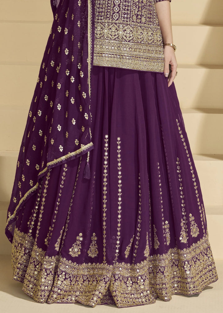 Light Turquoise Green Lehenga Choli in Georgette with Swarovski & Threadwork - House of Sarvati LLC