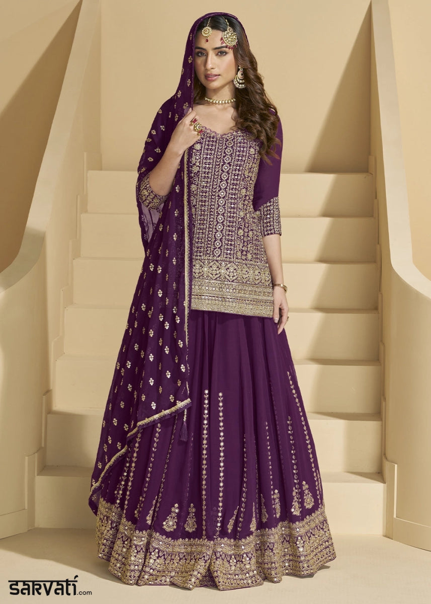 Light Turquoise Green Lehenga Choli in Georgette with Swarovski & Threadwork - House of Sarvati LLC