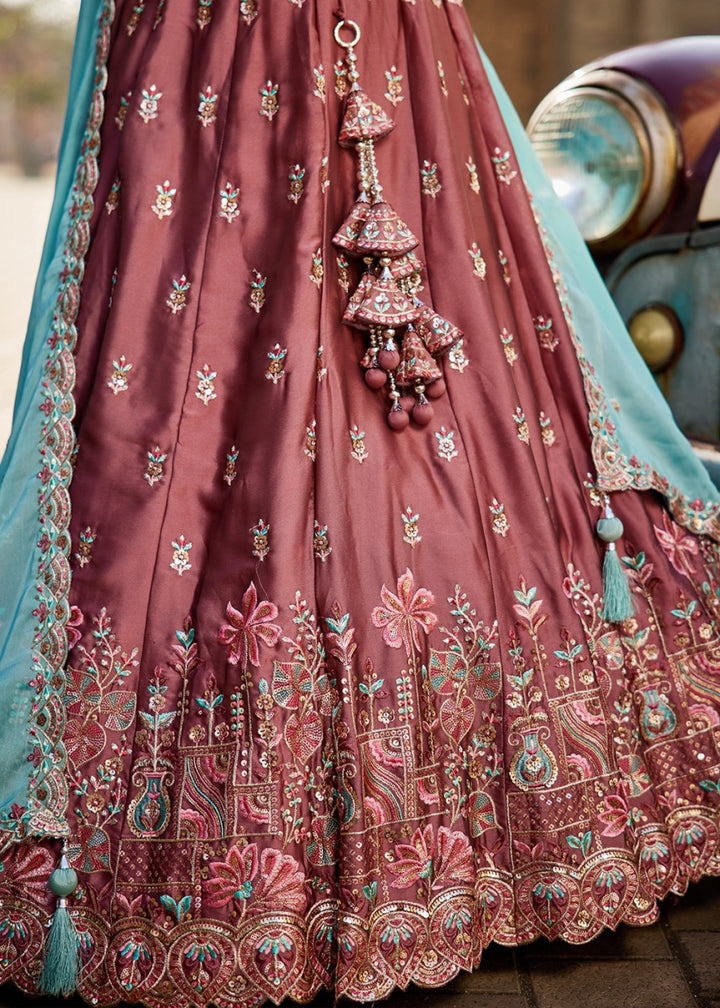Light Wine Brown Georgette Lehenga Choli with Sequins and Floral Embroidery - House of Sarvati LLC