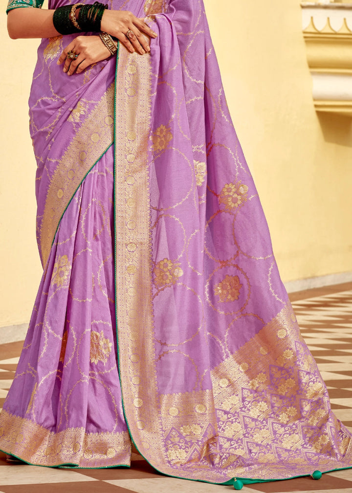 Lilac Purple Dola Silk Saree with Intricate Weaving & Embroidered Blouse - House of Sarvati LLC