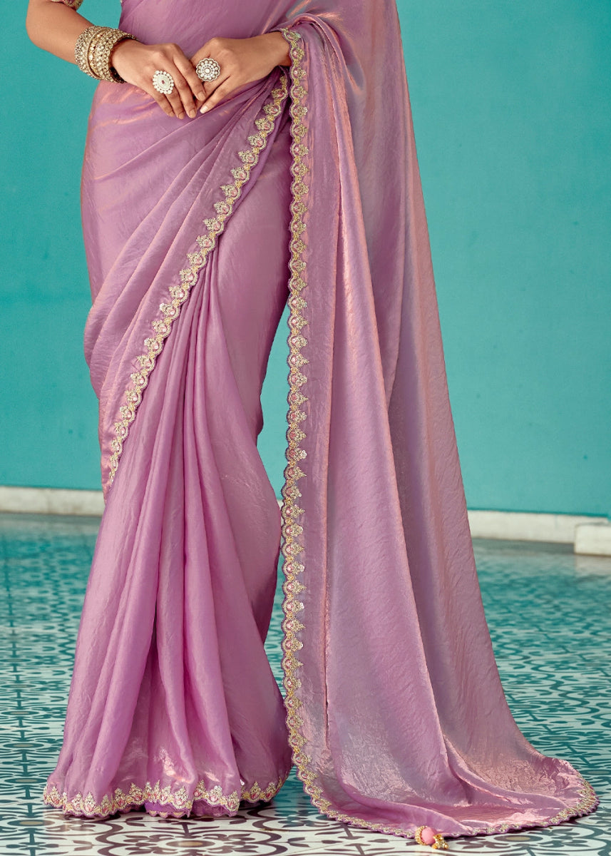 Lilac Purple Tissue Silk Saree with Exquisite Embroidery - House of Sarvati LLC