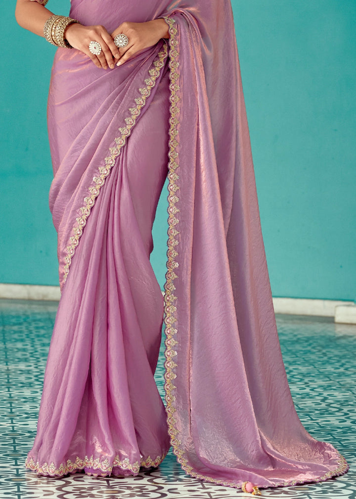 Lilac Purple Tissue Silk Saree with Exquisite Embroidery - House of Sarvati LLC