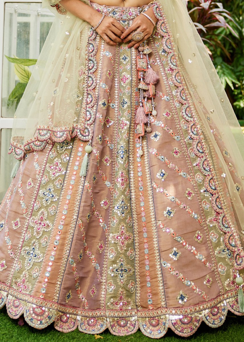 Limegreen Designer Net Lehenga Choli with Exquisite Moti & Gotapatti Work - House of Sarvati LLC