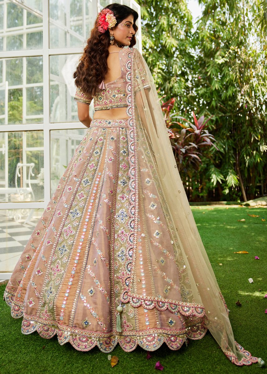 Limegreen Designer Net Lehenga Choli with Exquisite Moti & Gotapatti Work - House of Sarvati LLC