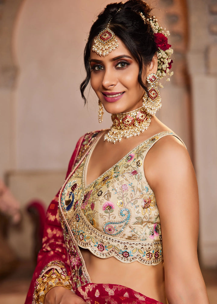 Linen White Tissue Lehenga with Ornate Beads & Stone Handwork - House of Sarvati LLC