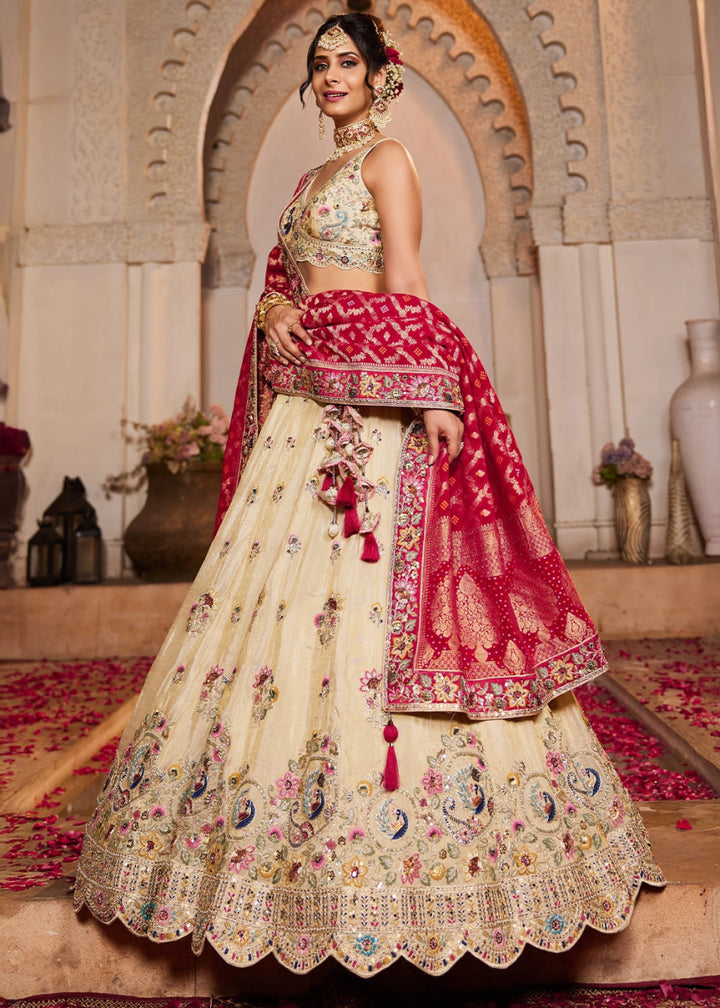 Linen White Tissue Lehenga with Ornate Beads & Stone Handwork - House of Sarvati LLC