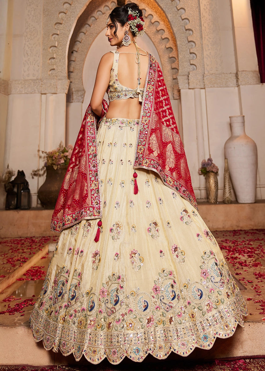 Linen White Tissue Lehenga with Ornate Beads & Stone Handwork - House of Sarvati LLC