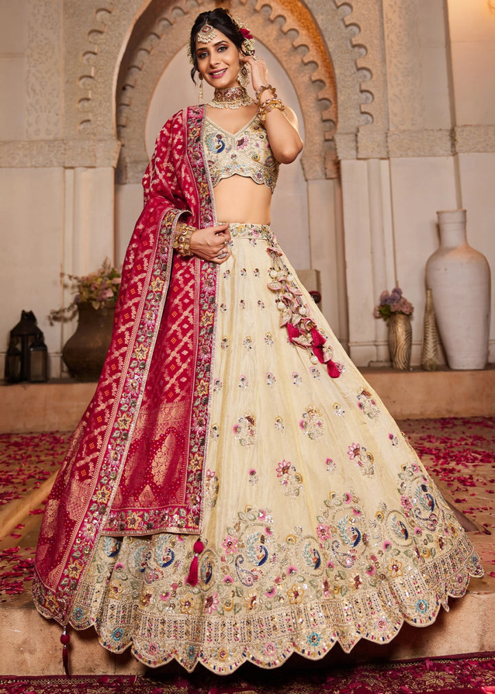 Linen White Tissue Lehenga with Ornate Beads & Stone Handwork - House of Sarvati LLC