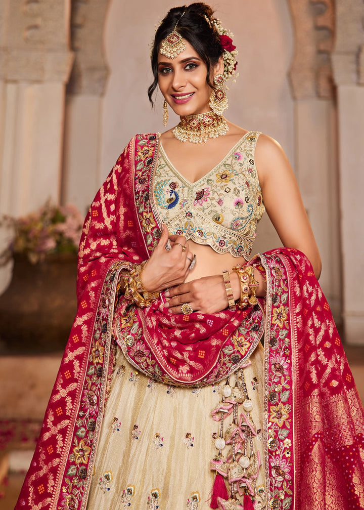Linen White Tissue Lehenga with Ornate Beads & Stone Handwork - House of Sarvati LLC