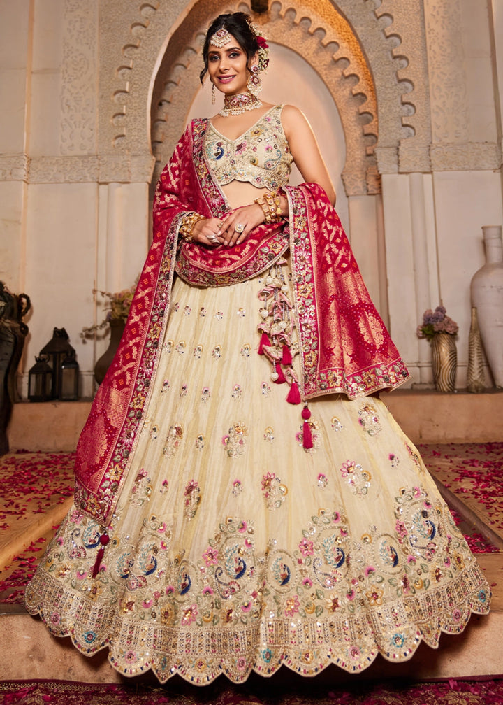 Linen White Tissue Lehenga with Ornate Beads & Stone Handwork - House of Sarvati LLC
