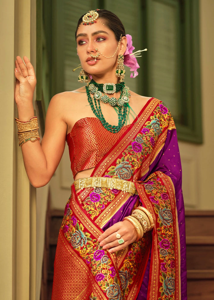 Lollipop Purple Banarasi Silk Saree With Jacquard Butti Weaving And Meenakari Border & Pallu - House of Sarvati LLC