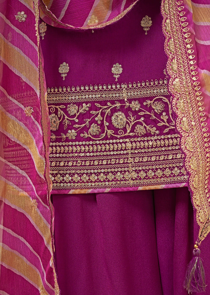 Lollipop Purple Dola Silk Sharara Suit with Intricate Jacquard Detailing - House of Sarvati LLC