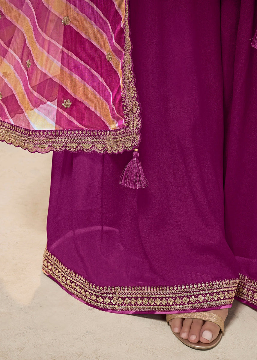 Lollipop Purple Dola Silk Sharara Suit with Intricate Jacquard Detailing - House of Sarvati LLC