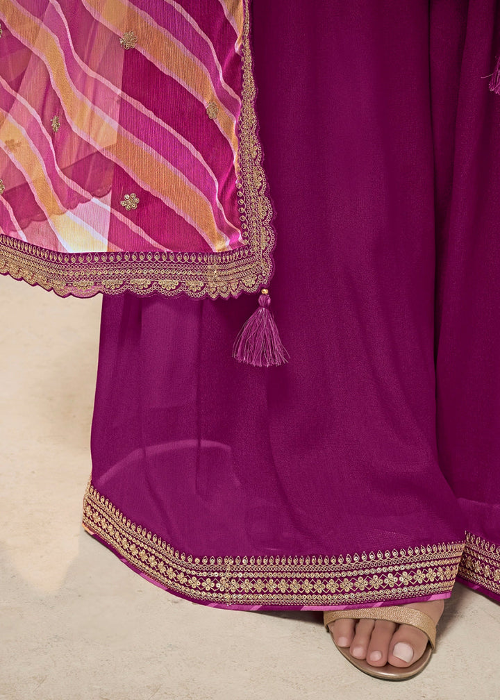 Lollipop Purple Dola Silk Sharara Suit with Intricate Jacquard Detailing - House of Sarvati LLC