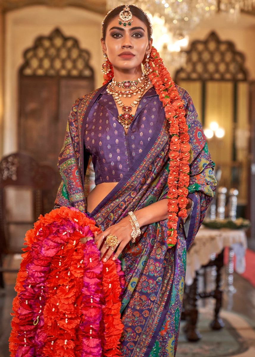 Luxurious Amethyst Purple Zari Woven Banarasi Silk Saree - House of Sarvati LLC