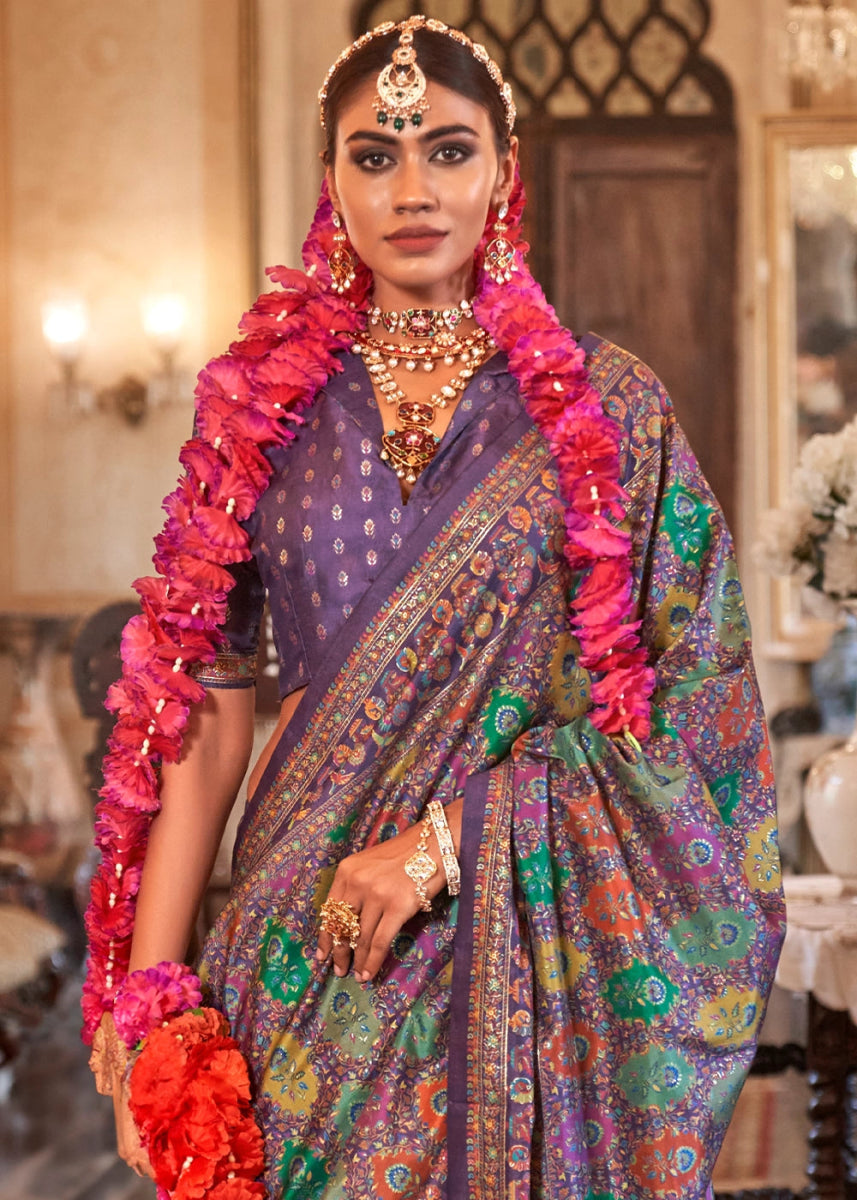Luxurious Amethyst Purple Zari Woven Banarasi Silk Saree - House of Sarvati LLC