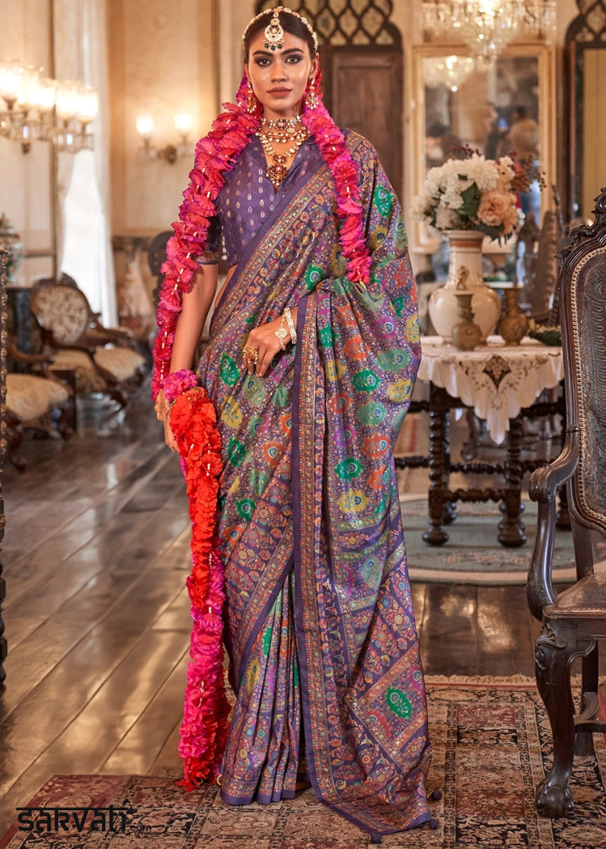 Luxurious Amethyst Purple Zari Woven Banarasi Silk Saree - House of Sarvati LLC