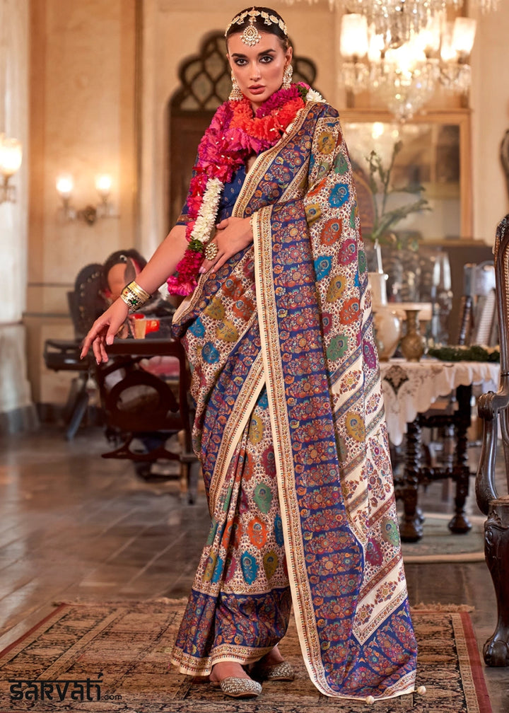 Luxurious Cream White Zari Woven Banarasi Silk Saree - House of Sarvati LLC