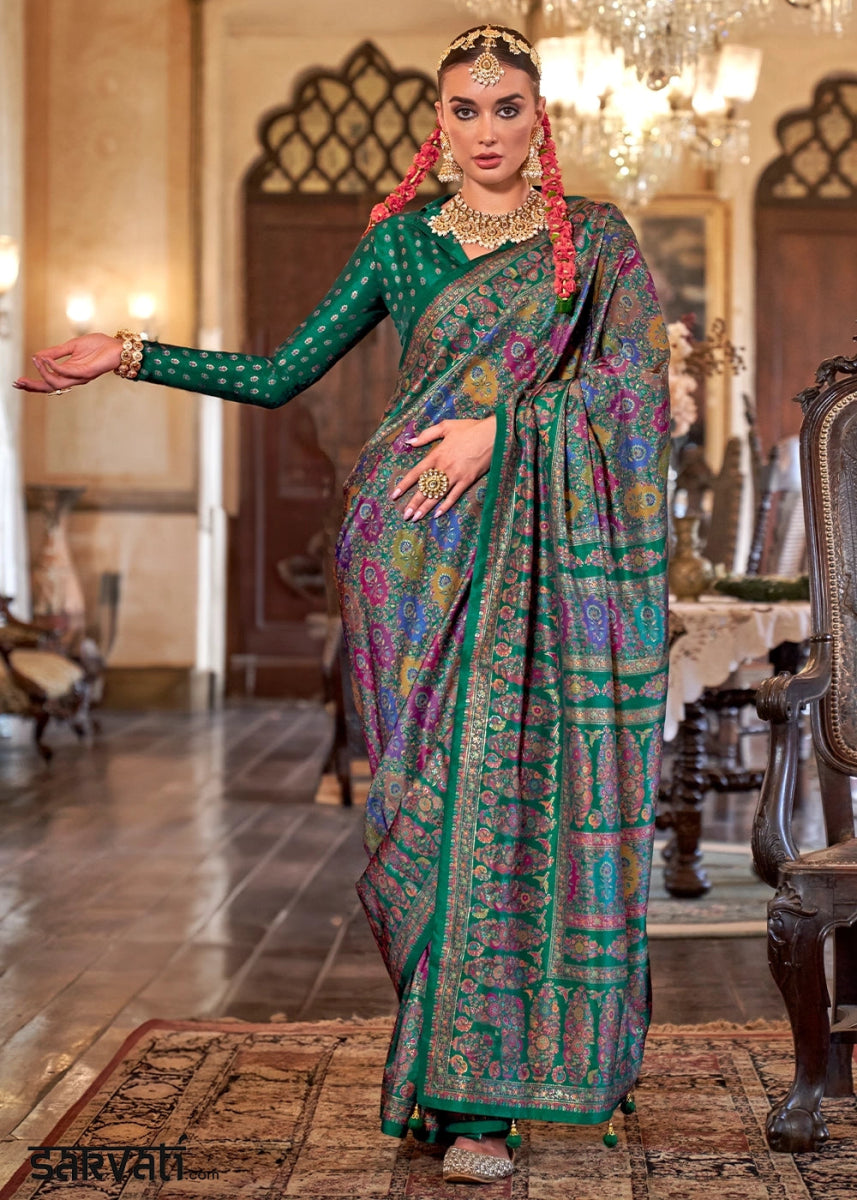 Luxurious Jade Green Zari Woven Banarasi Silk Saree - House of Sarvati LLC