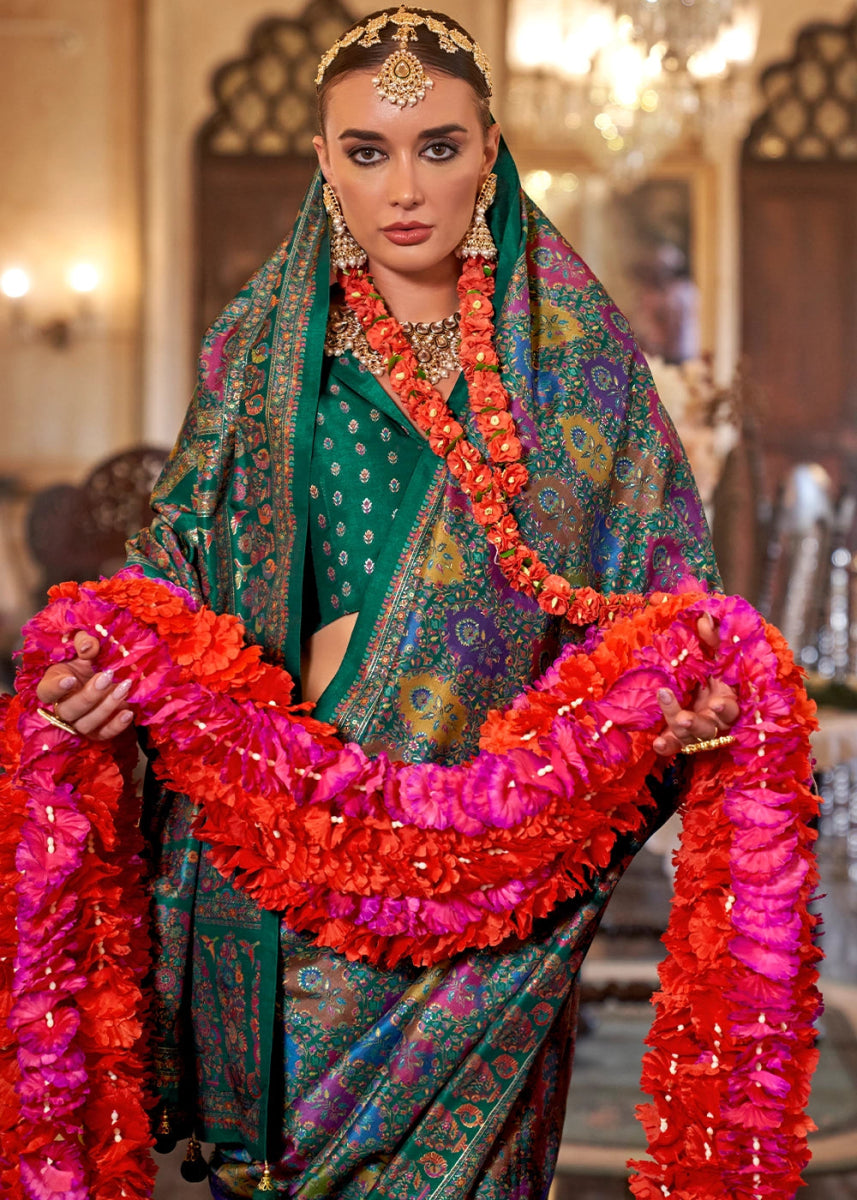 Luxurious Jade Green Zari Woven Banarasi Silk Saree - House of Sarvati LLC