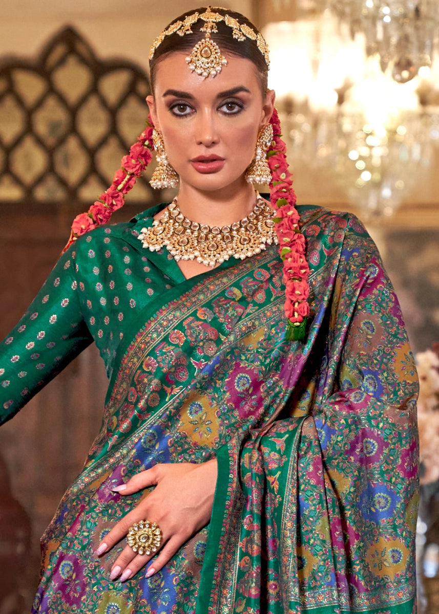 Luxurious Jade Green Zari Woven Banarasi Silk Saree - House of Sarvati LLC
