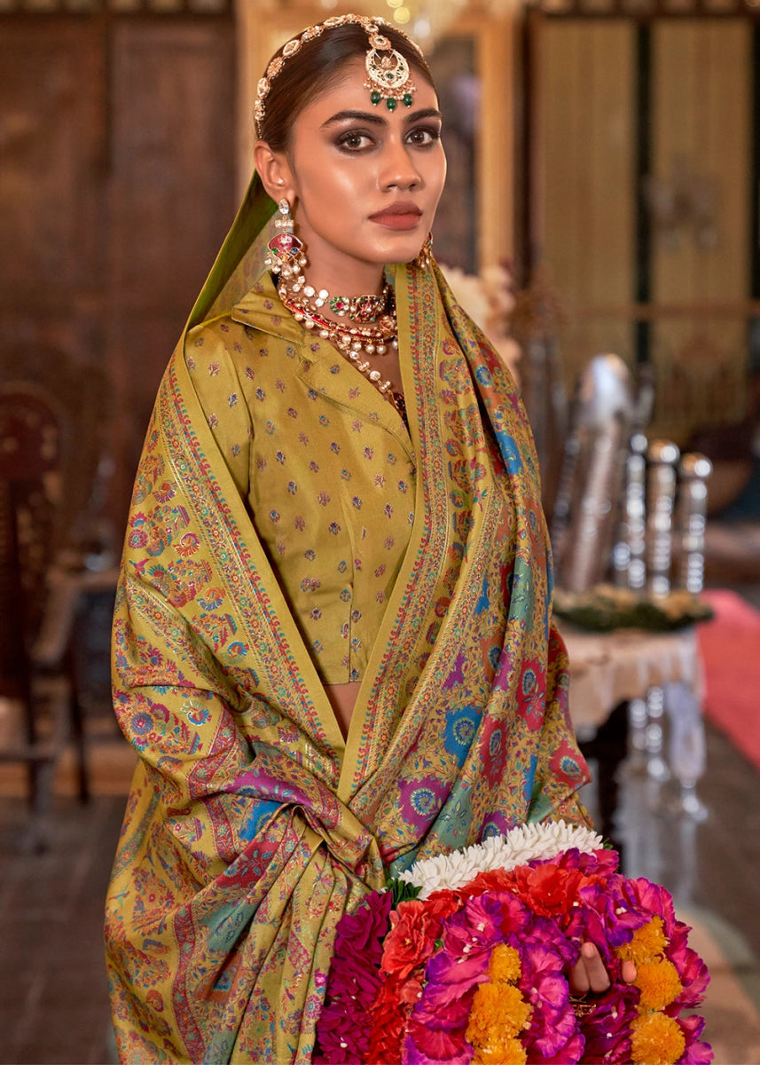 Luxurious Pear Green Zari Woven Banarasi Silk Saree - House of Sarvati LLC