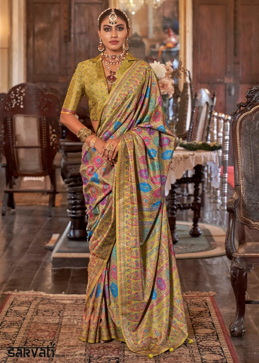 Luxurious Pear Green Zari Woven Banarasi Silk Saree - House of Sarvati LLC