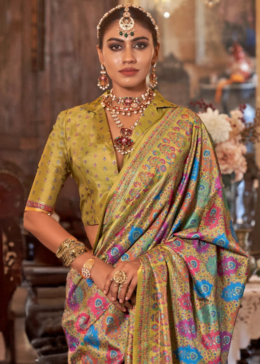 Luxurious Pear Green Zari Woven Banarasi Silk Saree - House of Sarvati LLC
