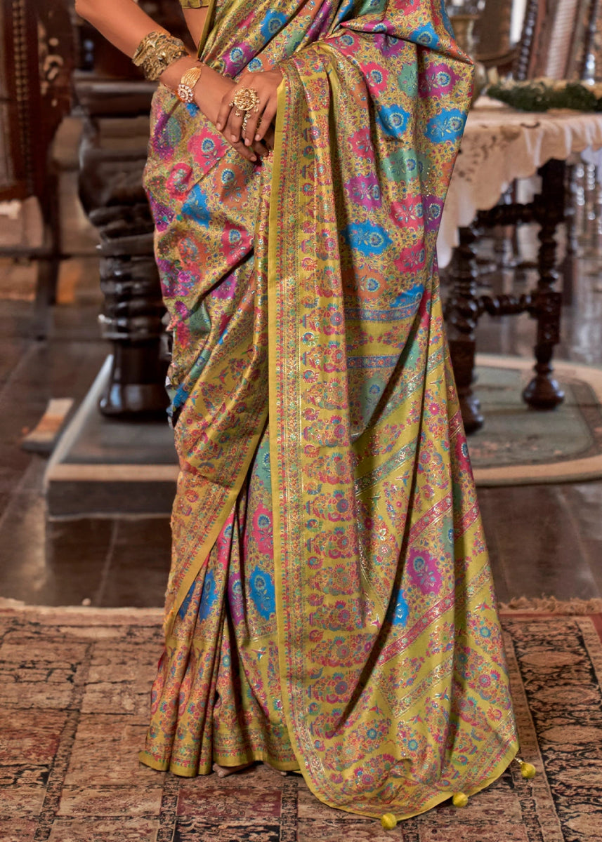 Luxurious Pear Green Zari Woven Banarasi Silk Saree - House of Sarvati LLC